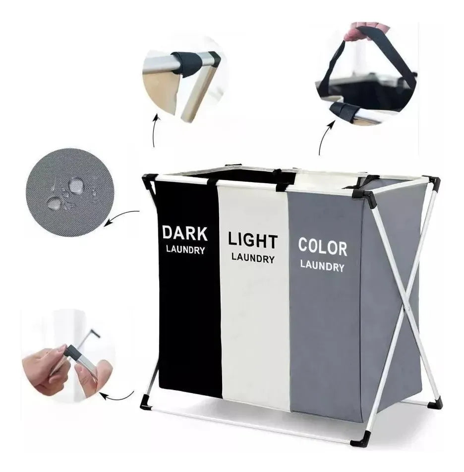 Cesto Organizador de Ropa Plegable - 3 Secciones