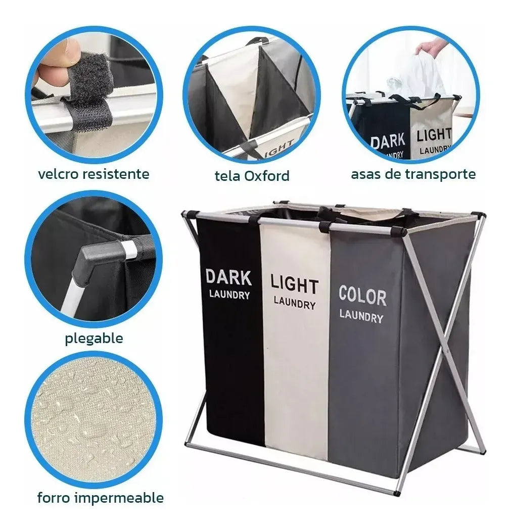 Cesto Organizador de Ropa Plegable - 3 Secciones