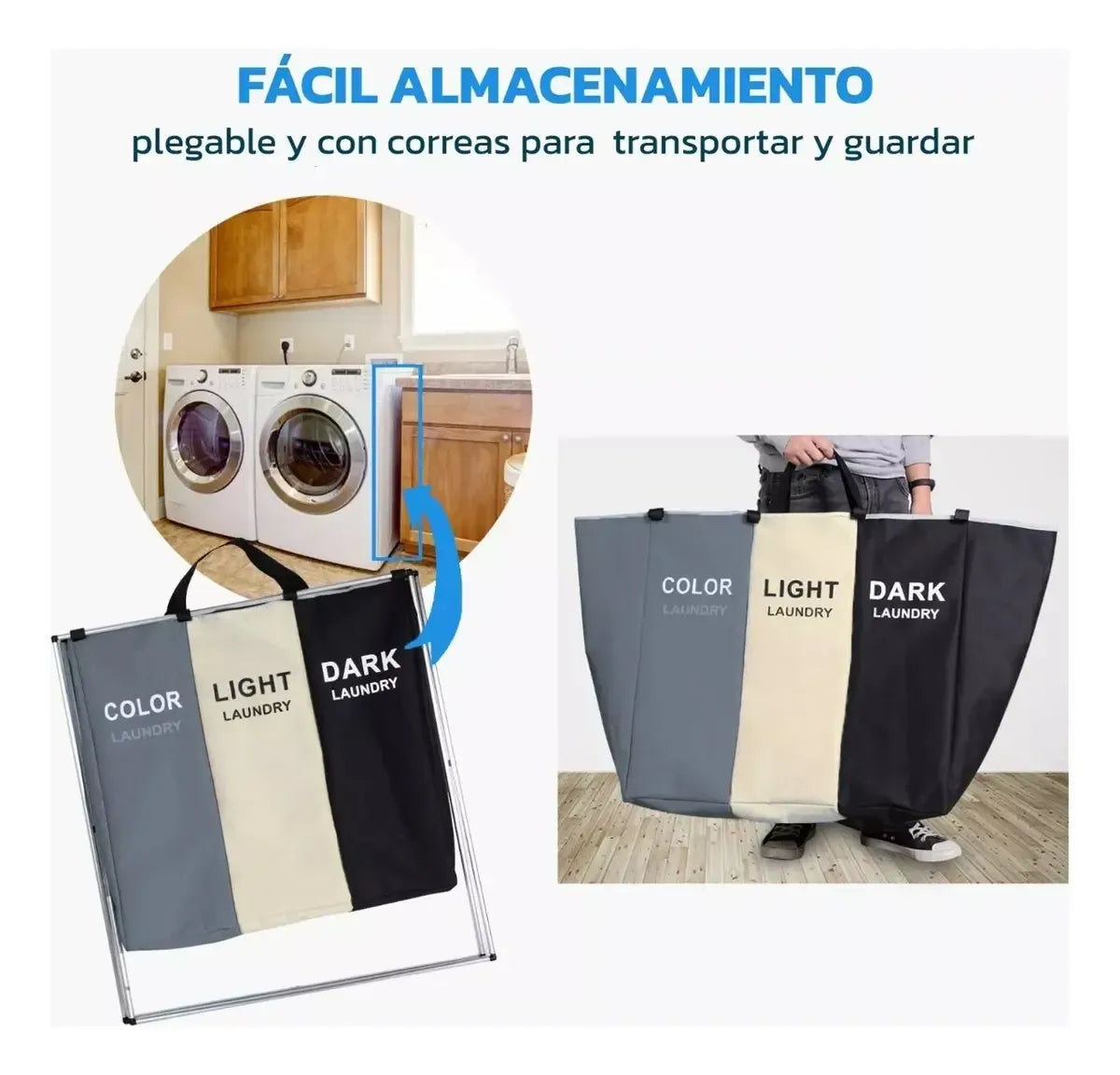 Cesto Organizador de Ropa Plegable - 3 Secciones