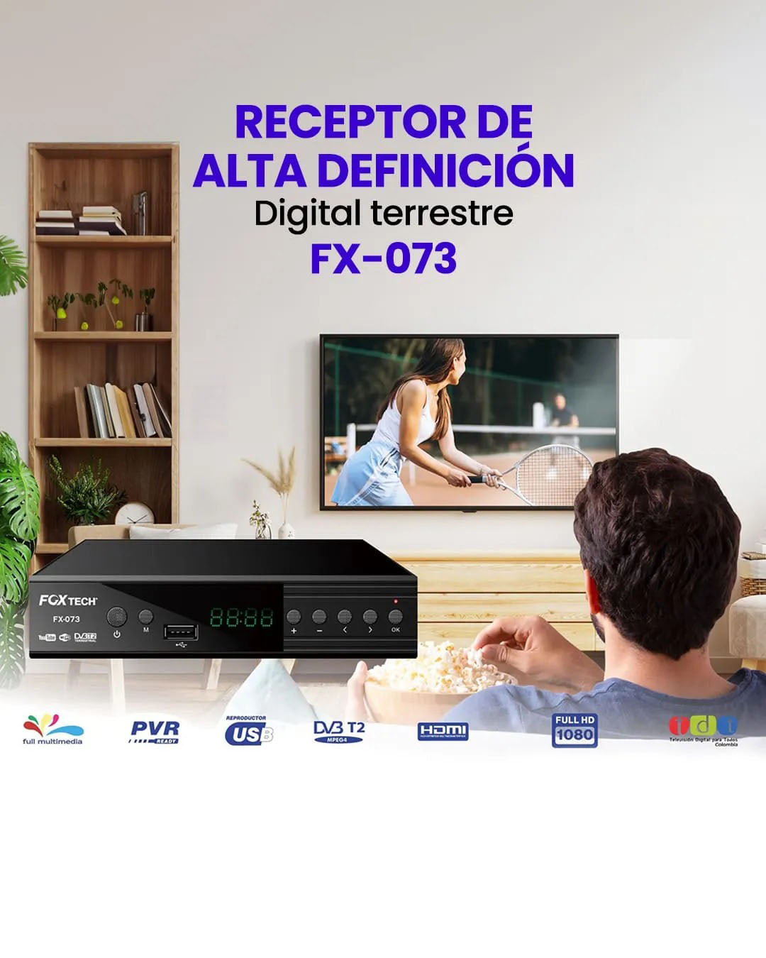 Decodificador Receptor TDT Alta Definición Full HD con Wi-Fi