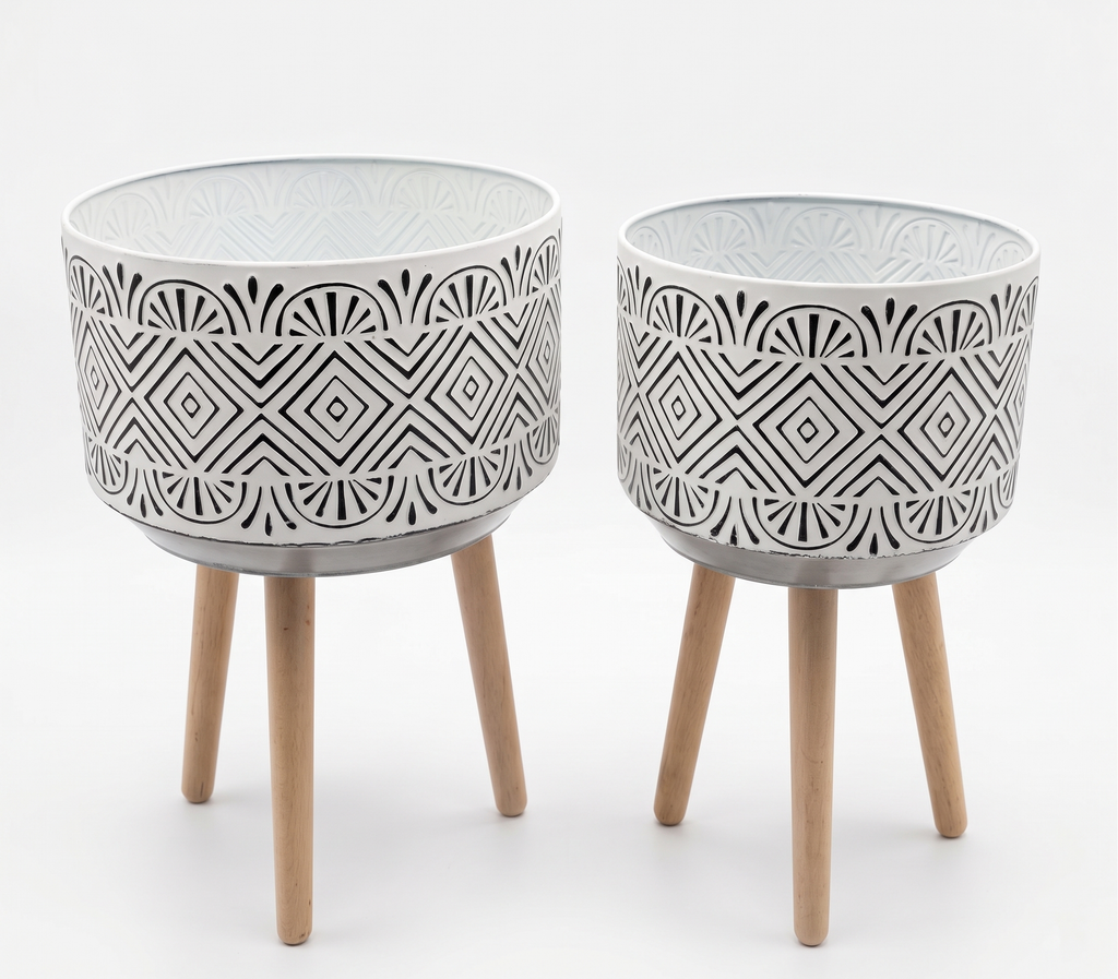 Set de 2 Materas Metálicas Decorativas con Patas de Madera