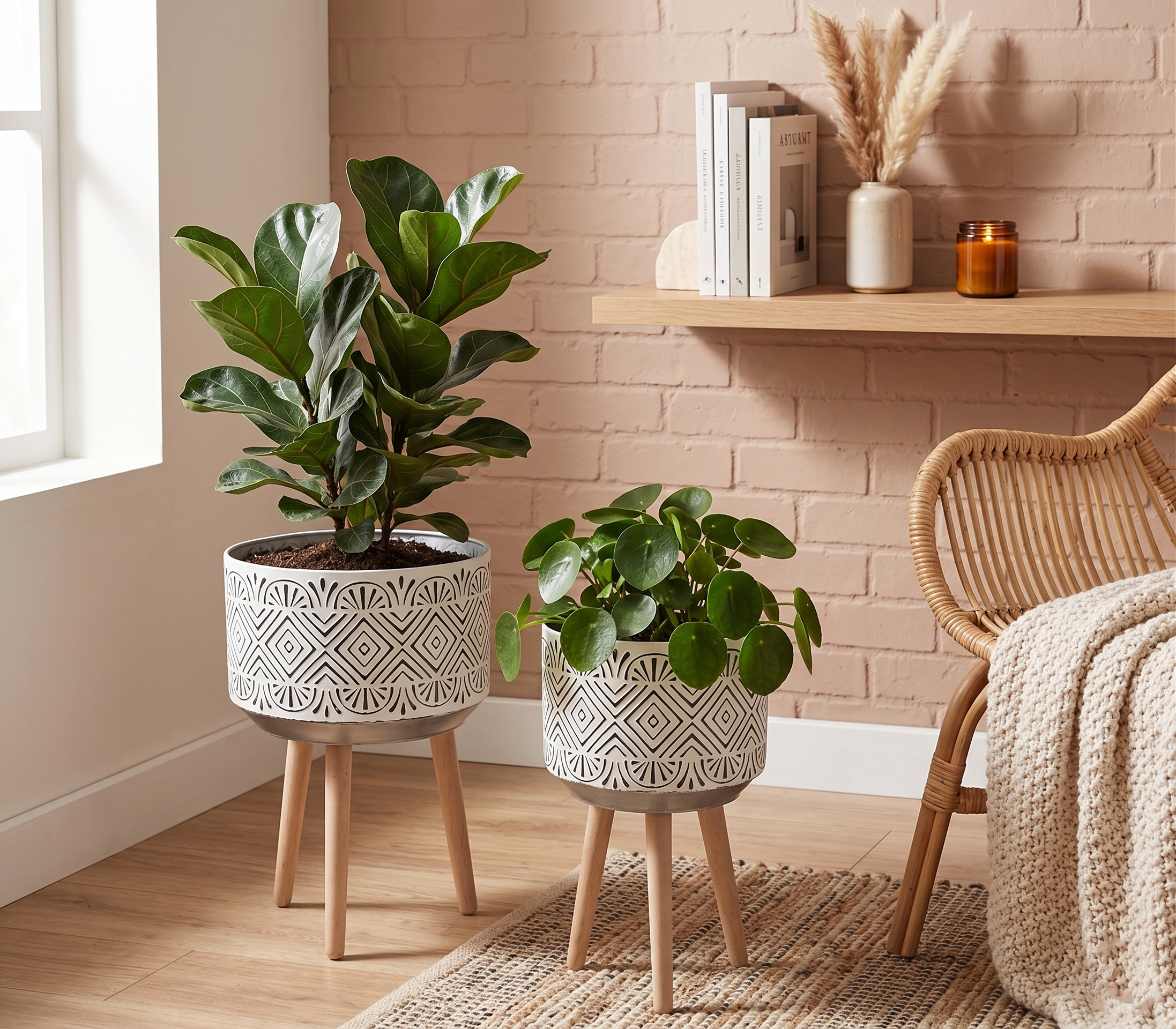 Set de 2 Materas Metálicas Decorativas con Patas de Madera
