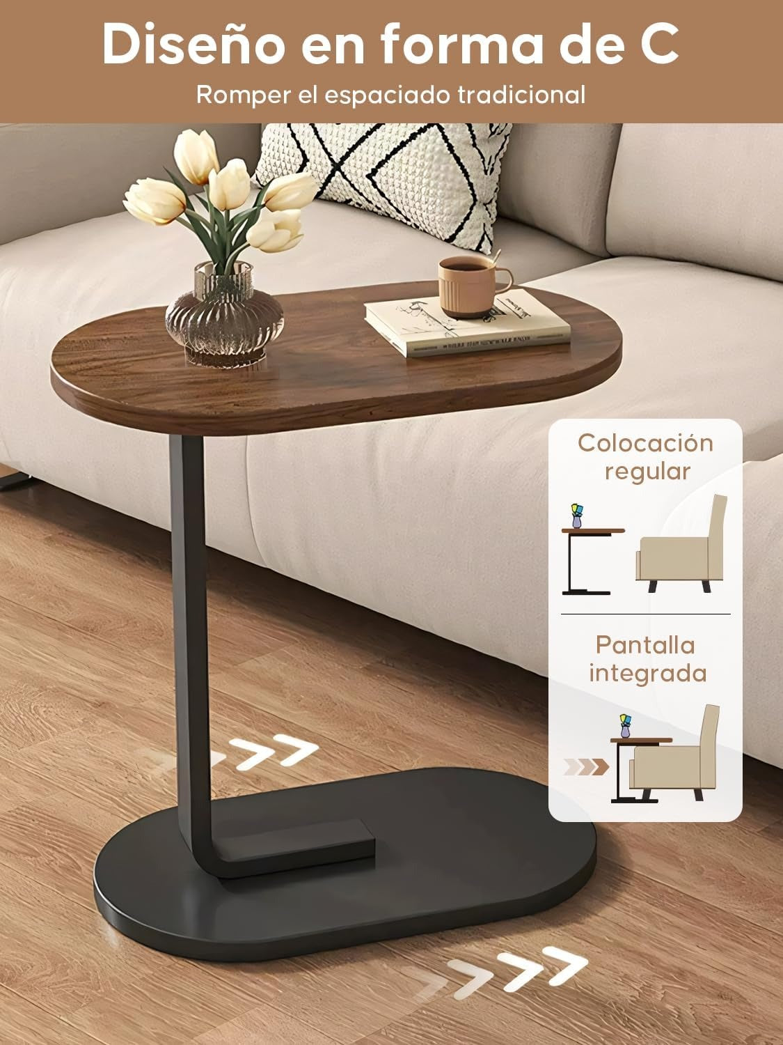 Mesa Auxiliar Lateral en Forma de "C" para Sofá y Cama