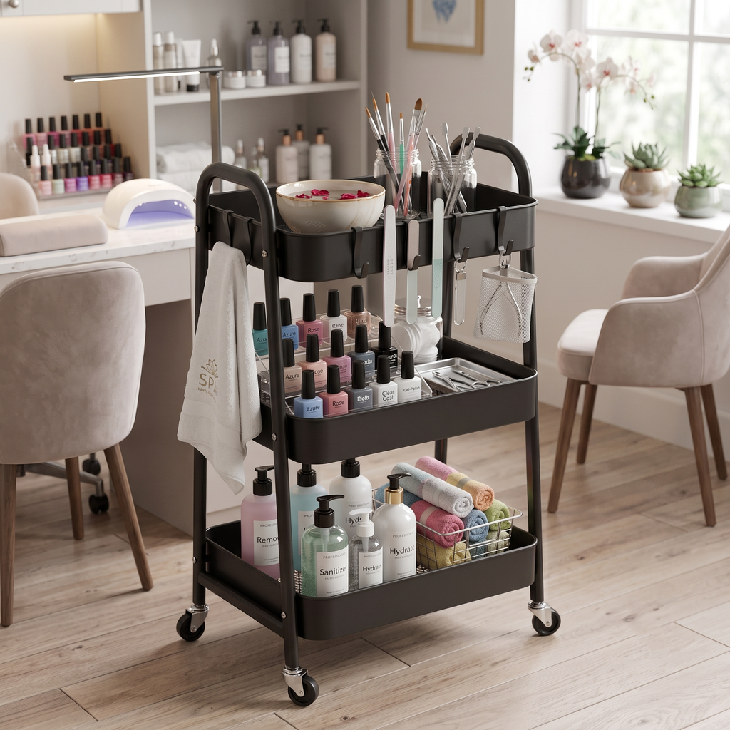 Carrito Organizador Multiusos Metálico de 3 Niveles (Negro)
