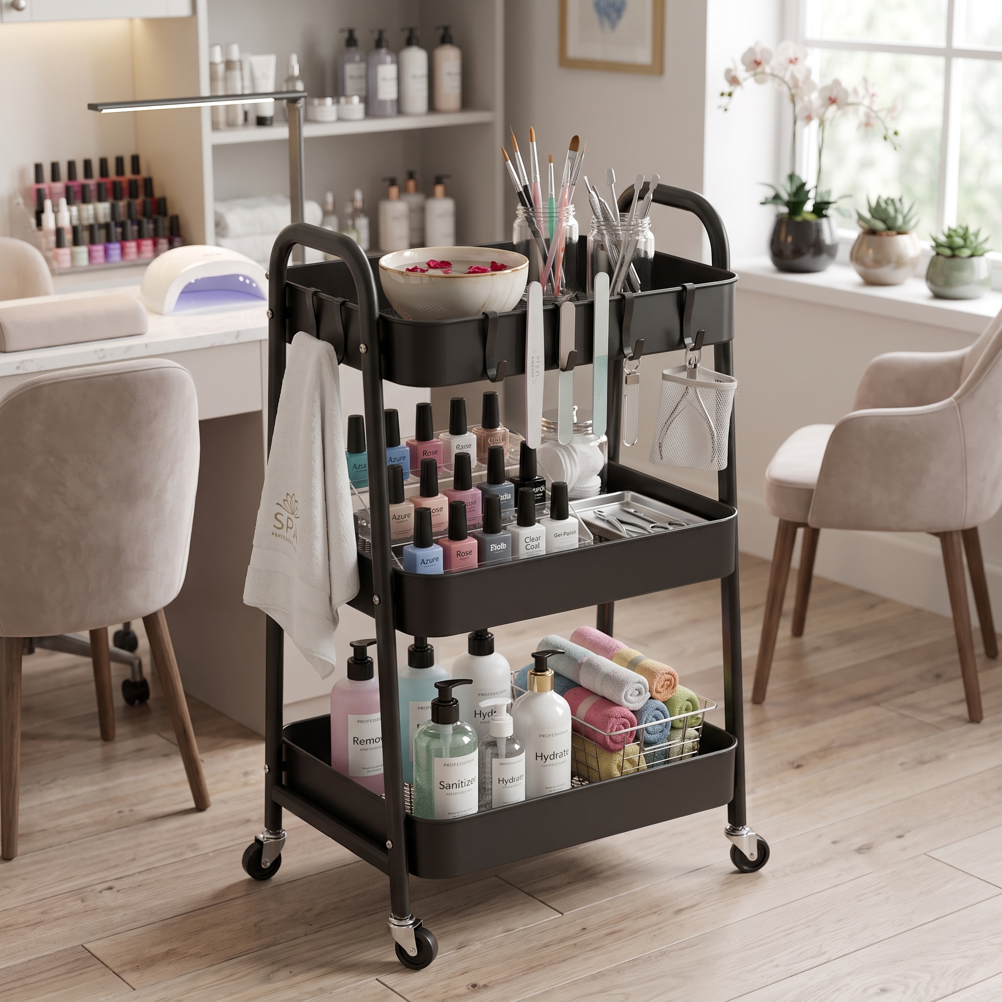 Carrito Organizador Multiusos Metálico de 3 Niveles (Negro)
