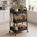 Carrito Organizador Multiusos Metálico de 3 Niveles (Negro)