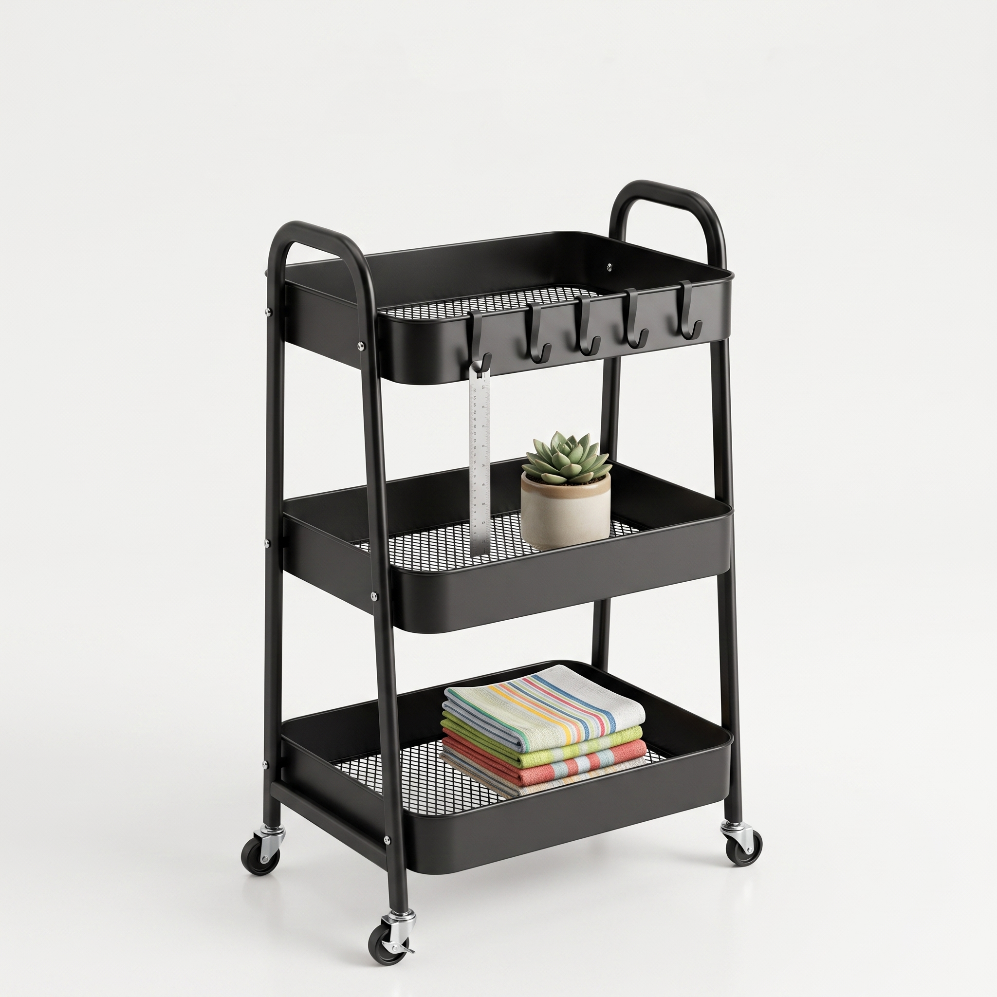 Carrito Organizador Multiusos Metálico de 3 Niveles (Negro)