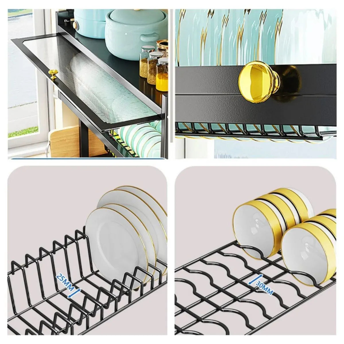 Organizador y Escurridor de Platos con Tapa Doble en Acero Inoxidable