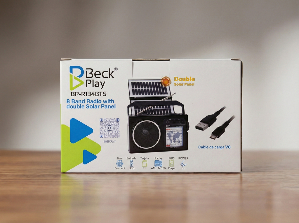 Radio Portátil con Doble Panel Solar y Bluetooth