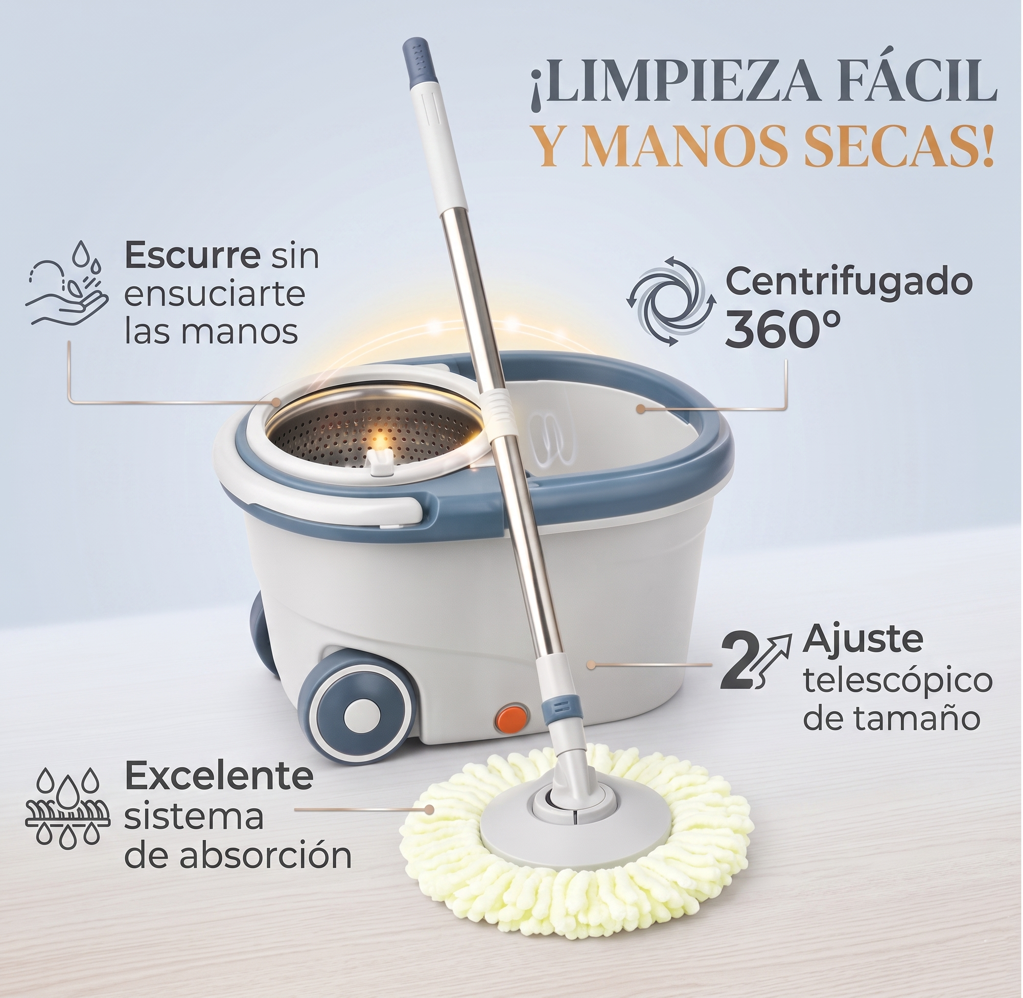 Mopa Trapeador Mágico Giratorio 360° con Balde Escurridor