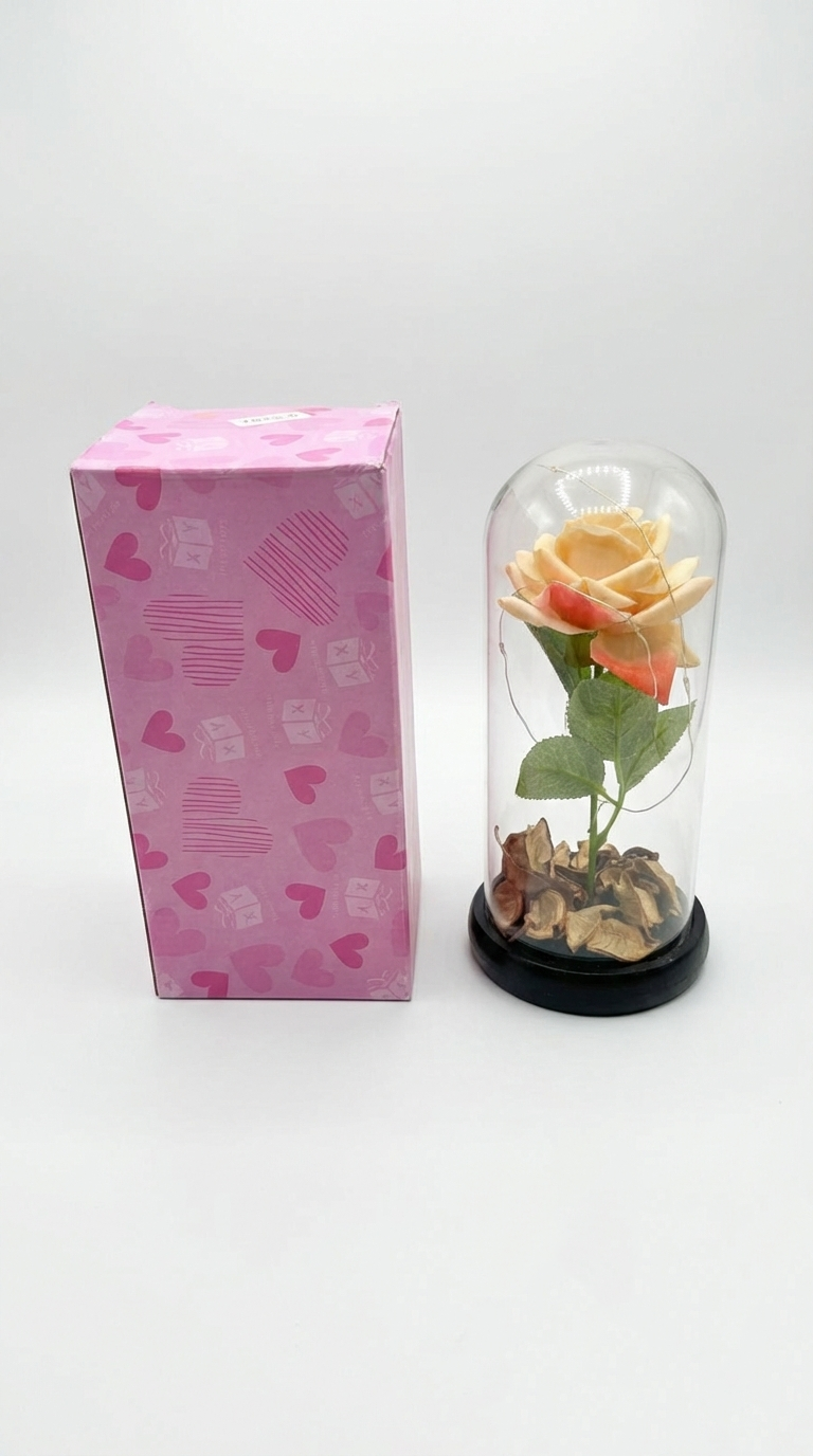 Urna Decorativa con Flor y Luz LED – Modelos Variados