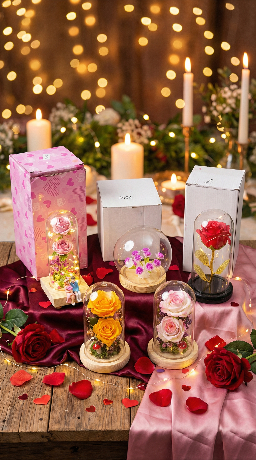 Urna Decorativa con Flor y Luz LED – Modelos Variados