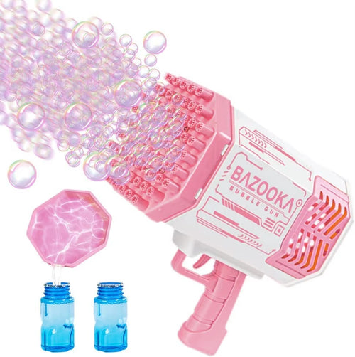 DAOUZL Flor de Loto Máquina de Burbujas, Pistola de Burbujas para Niños 10000 Burbujas/Minuto, Pistola Pompas de Jabon Niños con 120ml solución y 8X 10ml Concentrado de Burbujas