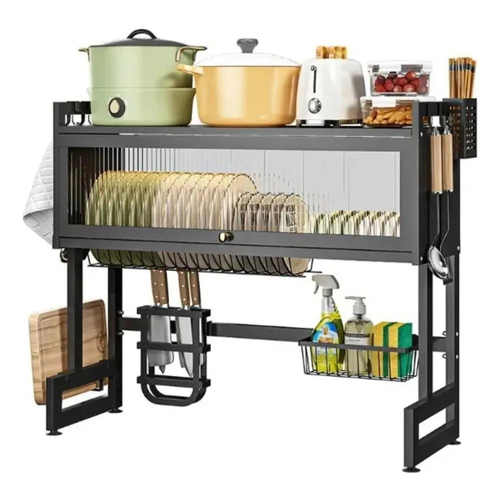 Organizador y Escurridor de Platos con Tapa en Acero Inoxidable