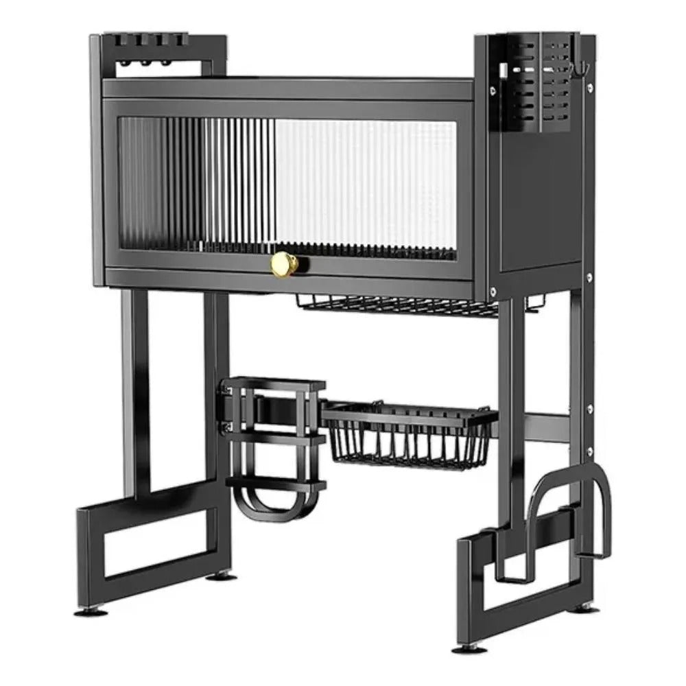 Organizador y Escurridor de Platos con Tapa en Acero Inoxidable