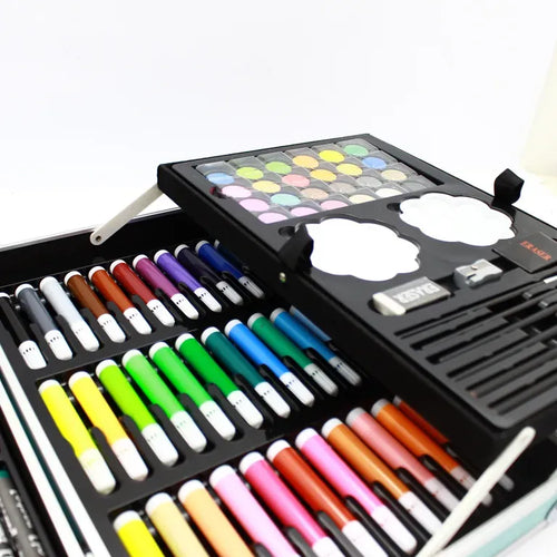 Estuche Set de Arte Escolar en Aluminio para Niño Colores y Marcadores 145p