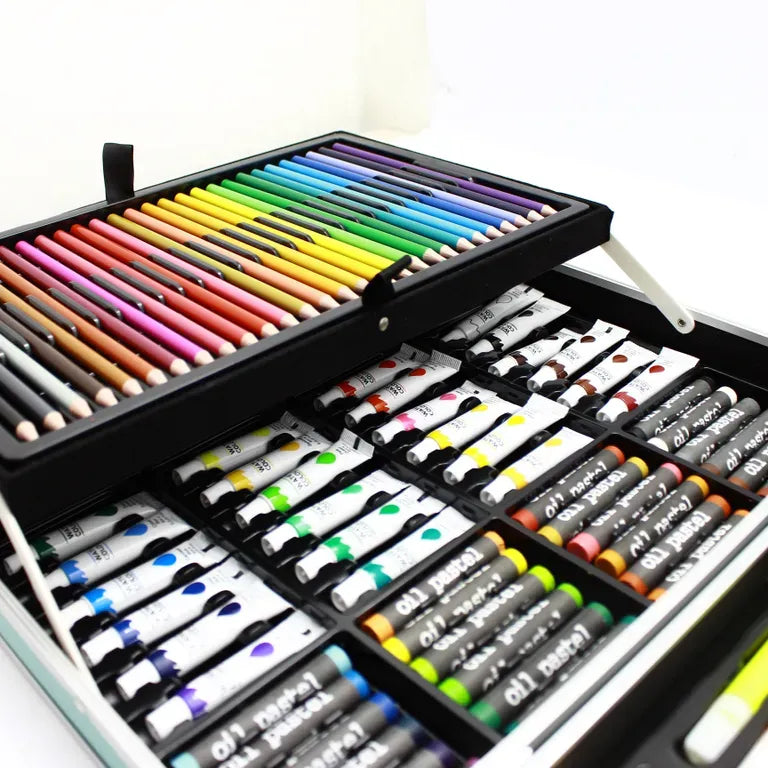 Estuche Set de Arte Escolar en Aluminio para Niño Colores y Marcadores 145p