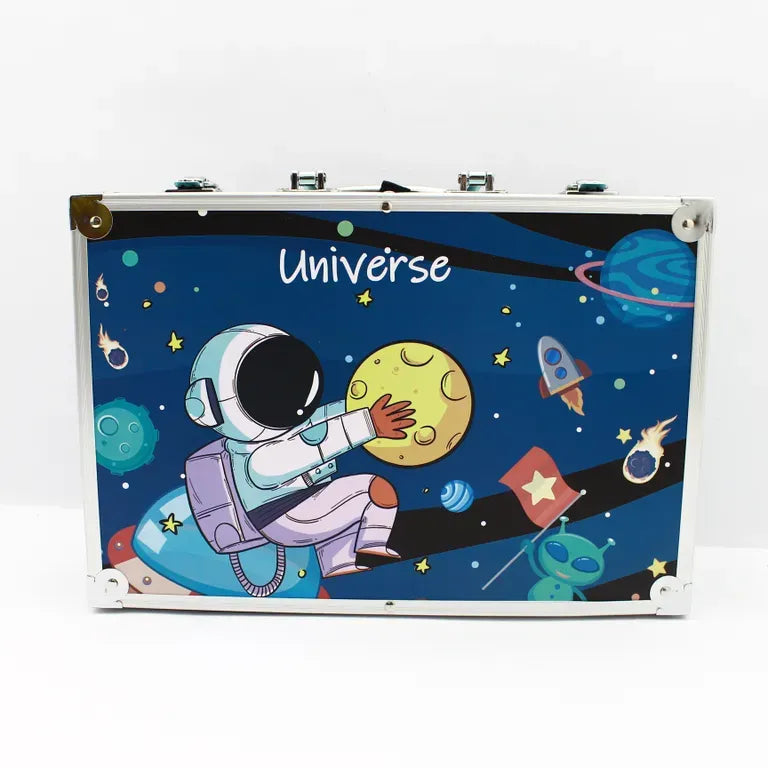 Estuche Set de Arte Escolar en Aluminio para Niño Colores y Marcadores 145p