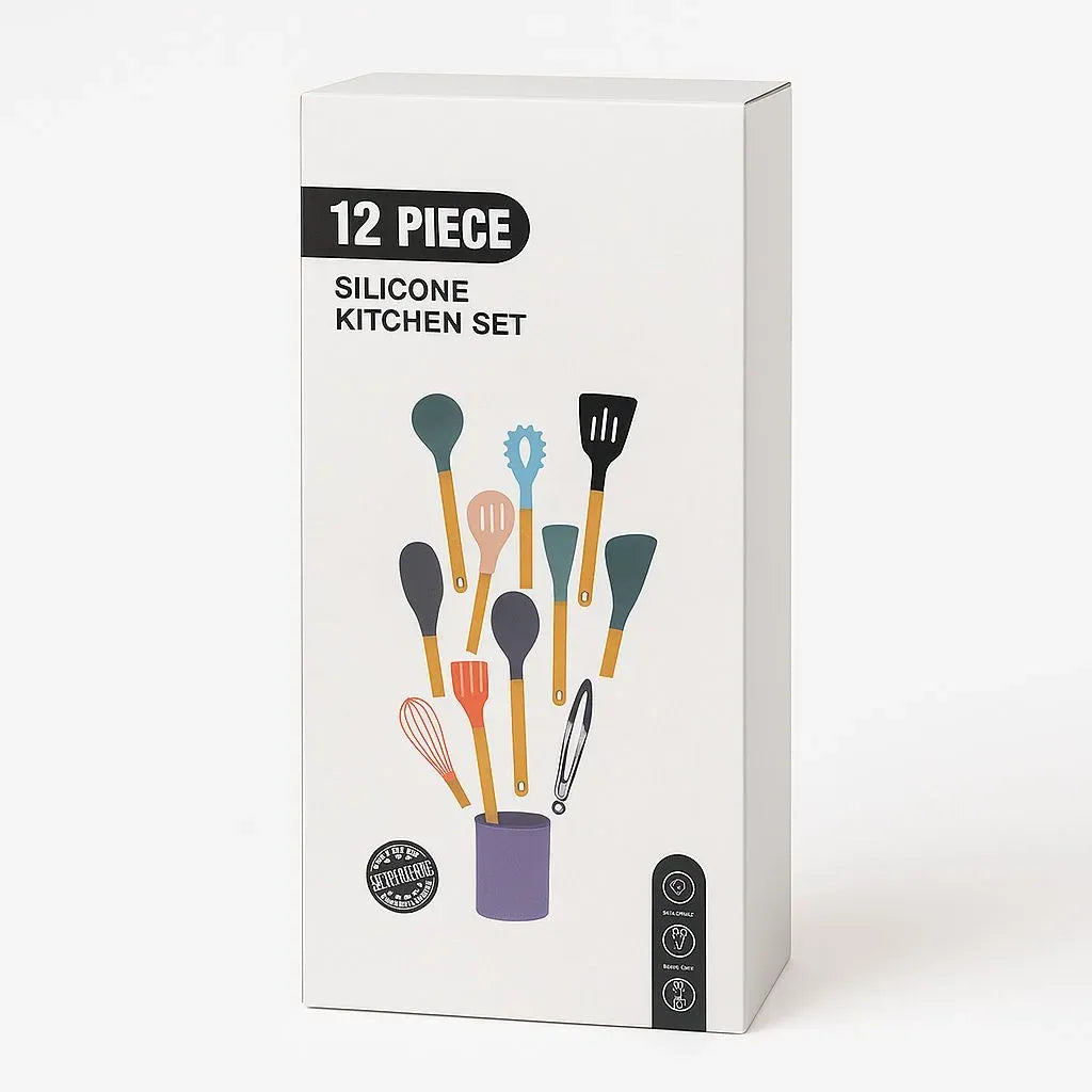Set de Utensilios de Cocina en Silicona y Madera - 12 Piezas