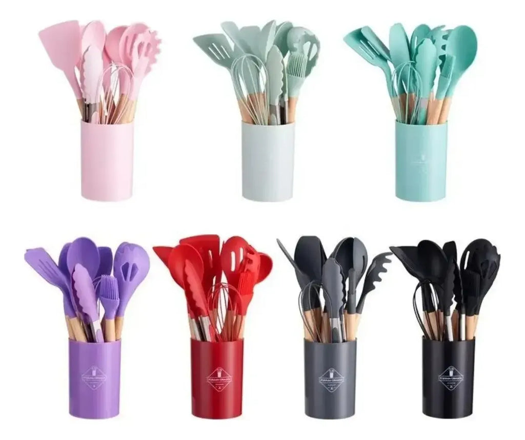 Set de Utensilios de Cocina en Silicona y Madera - 12 Piezas