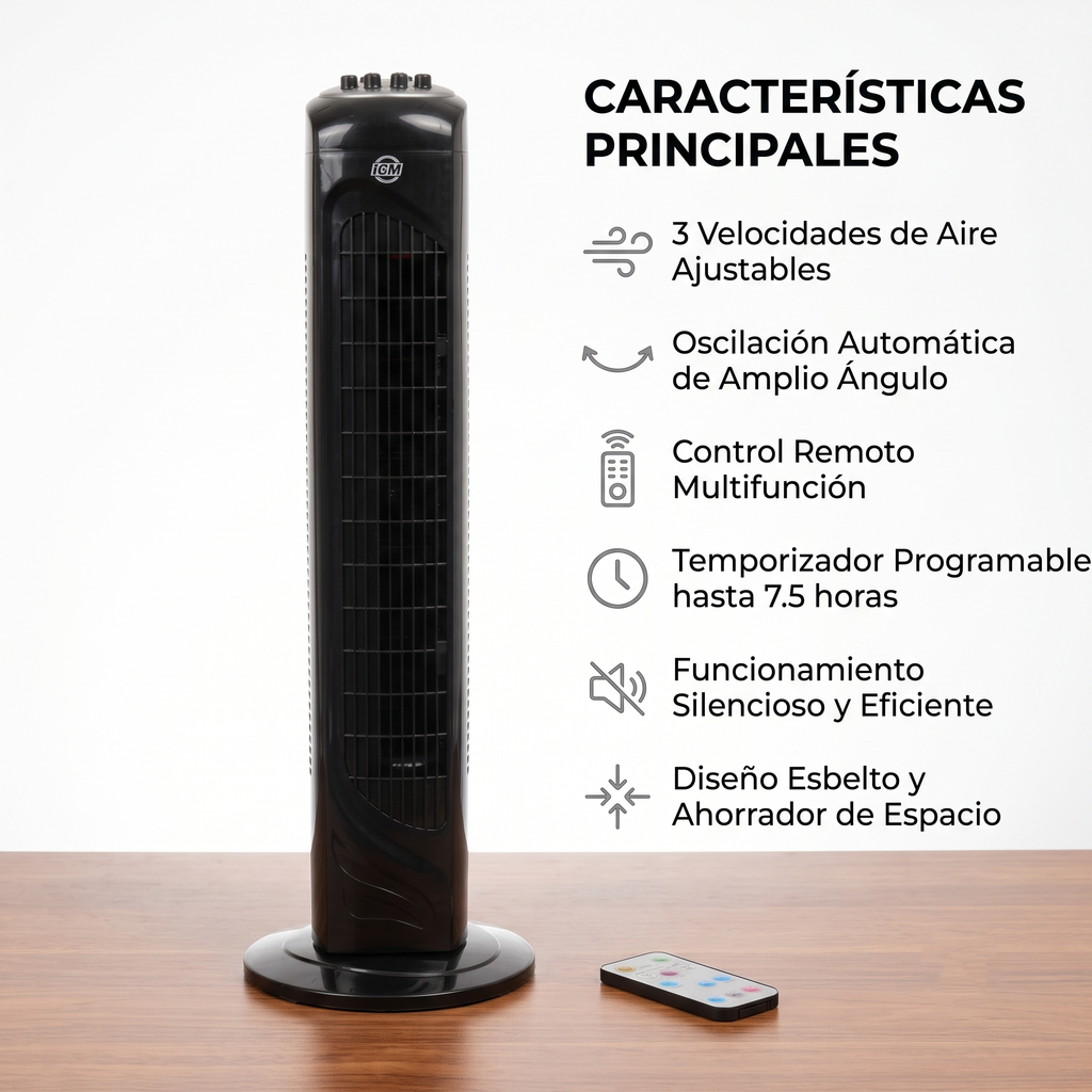 Ventilador de Torre ICM 75cm - Potente, Silencioso y Elegante