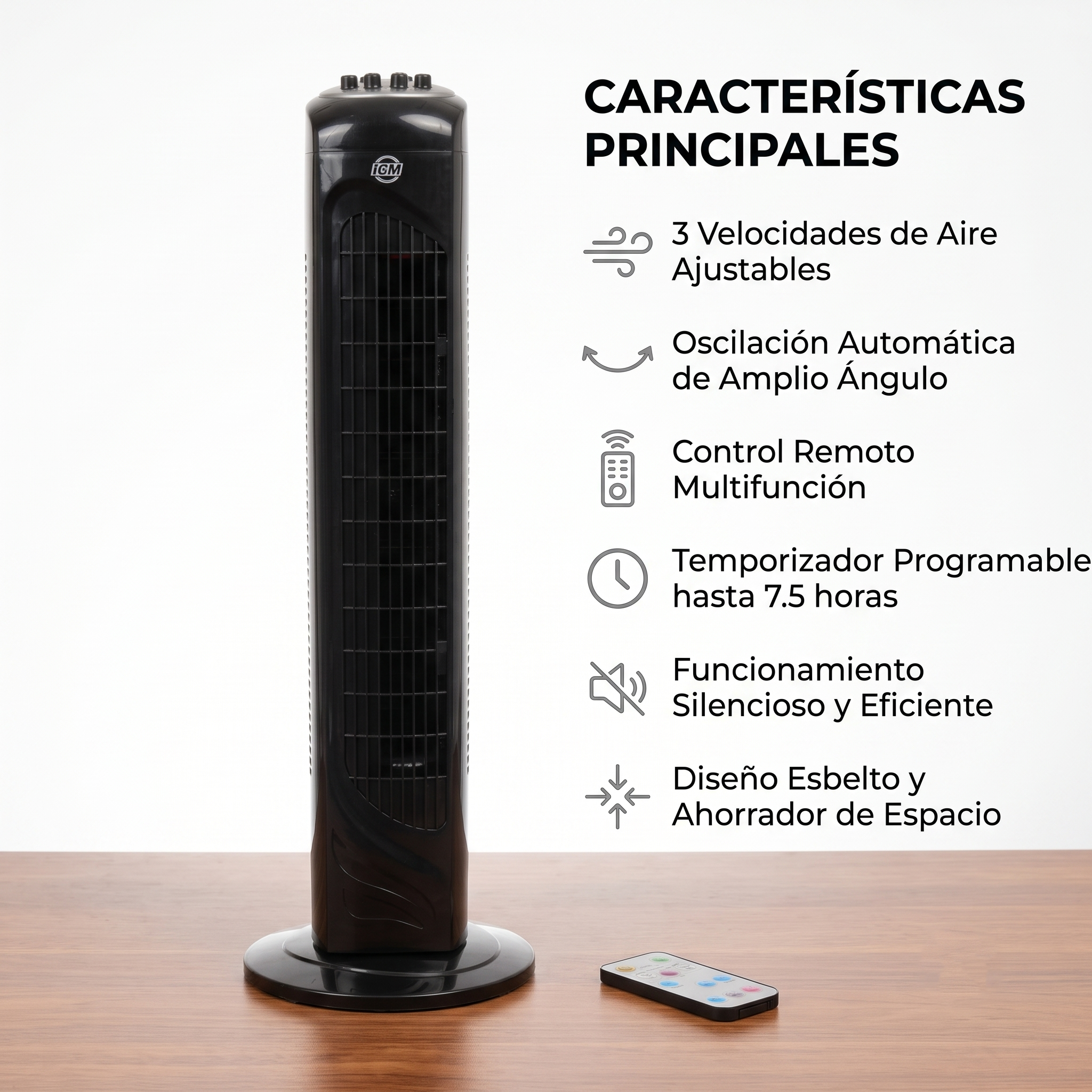 Ventilador de Torre ICM 75cm - Potente, Silencioso y Elegante
